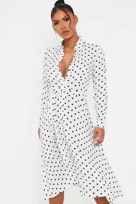 Buy Innocence Clothing White Woven Polka Dot Midi Shirt Dress UK 8 EUR 36 • 29£
