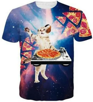 Buy New Women Men Funny DJ Cat Pizza Print Casual 3D T-Shirt Short Sleeve Tops Tee • 3.11£