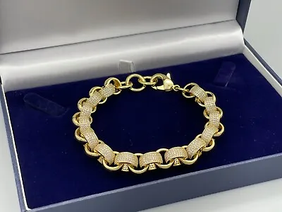 Buy 18CT Gold Fillled12MM Alternate Pattern Belcher Bracelet With Diamonds • 119.99£