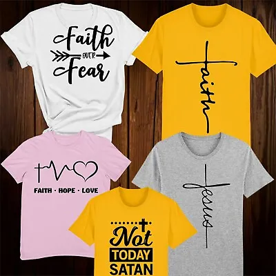 Buy Christian T Shirts Faith Over Fear Jesus Not Today Satan Hope Love Cross Tees • 12.99£