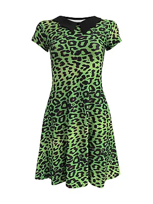 Buy Classic Green Leopard Animal Skin Print Alternative Rocabilly Collar Dress • 29.99£