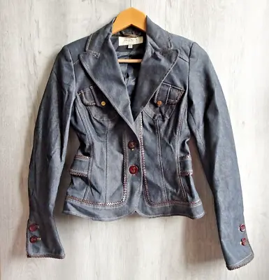 Buy Karen Millen Cotton Denim Jacket Faux Leather Trim UK Size 8 • 34.99£