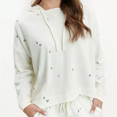 Buy Splendid Womens Knit Heart Embroidered Snowland Ivory Hoodie Oversized Small • 47.25£