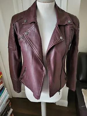 Buy Primark Brown Burgundy Faux Leather Jacket Size 6 Oversized • 3.99£