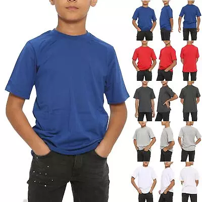 Buy Girls Boys Plain Short Sleeve Basic Round Neck Tee Casual Kids Basic T-Shirt Top • 2.79£