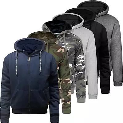 Buy Mens Fur Lined Winter Plain Hoodie Jacket Padded Sherpa Fleece Hooded Zip Top • 23.99£