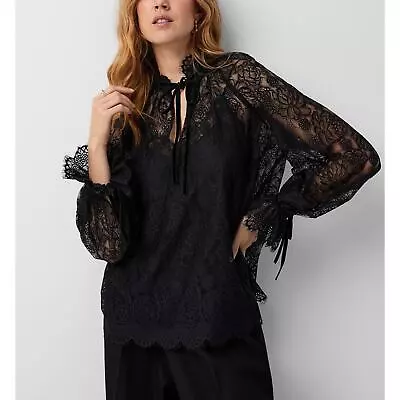 Buy NWT Ralph Lauren POLO Sheer Blouson Sleeve Lace Top Designer Black Gothic 16 • 355.21£