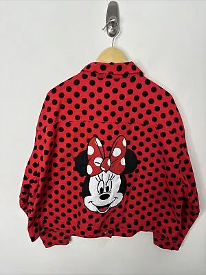 Buy Disney Jacket 1X Red Black Minnie Mouse Polka Dot Jean Denim Embroidered • 55.89£