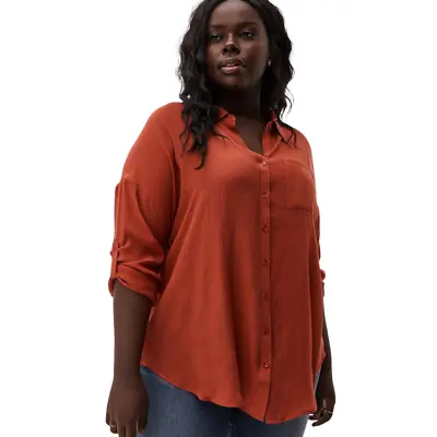 Buy Torrid Blouse Womens Size 3X Rust Orange Long Sleeve Button Up Gauzy Pocket • 22.16£