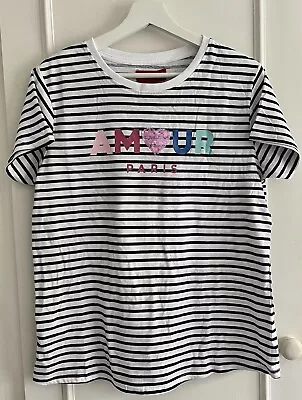 Buy Paramour “Amour Paris” Print And Sequin Stripe T-Shirt Size 12 (New) • 7£