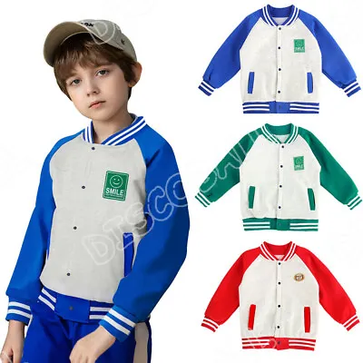 Buy Kids Boys Girls Baseball Jacket Varsity Plain Style School Jacket Top 3-13 Years • 9.99£