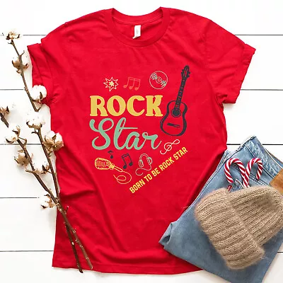 Buy Rock Star Kids T-Shirt Born To Be Rock Star Guitar Guitarist Funny Boys Tee Top • 4.99£