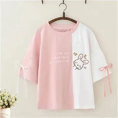 Buy Women Girl Cartoon Print Top Girl Japanese Kawaii Embroidery Rabbit Shirt Preppy • 23.74£
