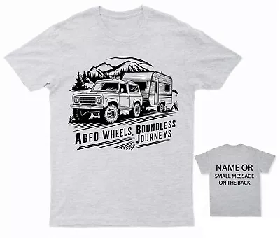 Buy Vintage Camper T-Shirt - Classic Road Trip Tee - Aged Wheels Boundless Journeys • 14.95£