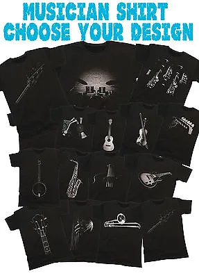 Buy Musician Unisex ORGANIC T-Shirt Music Band Shirt Mens Ladies *Choose Instrument* • 10.45£