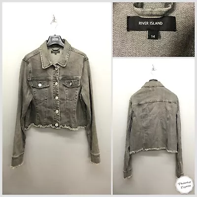 Buy River Island Women’s Grey Cropped Denim Jacket UK 14 EUR 42 Stretchy • 12.95£