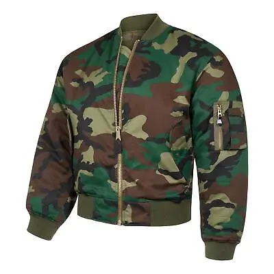 Buy MA1 Jacket Woodland Camo Padded Bomber Flight Coat Camouflage Fashion • 42.74£