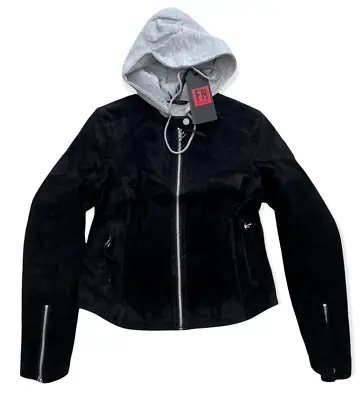 Buy Freaky Nation Size M Black Leather Hooded Ladies Biker Jacket NEW • 35£