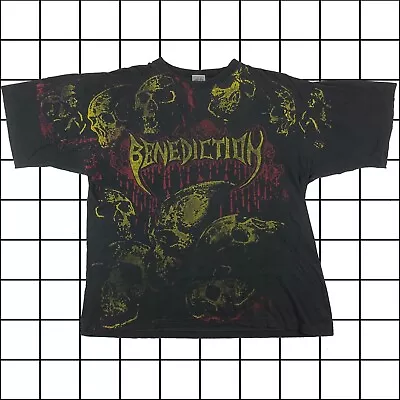 Buy Vintage 1992 Benediction Death Metal AOP Single Stitch Faded T-shirt  Black XL • 220£
