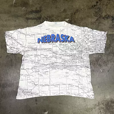 Buy Nebraska Map Graphic T-Shirt Mens 90s Vintage USA Single Stitch Tee, White XL • 20£