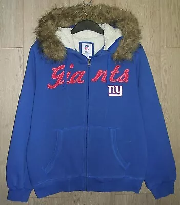 Buy NFL Womens Blue NY GIANTS Fleece Lined Jersey Hooded Jacket Coat UK Size 14 XL • 14.99£