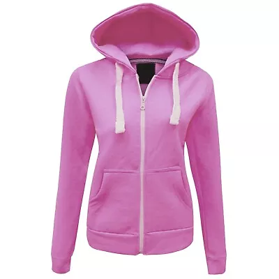Buy Womens Zip Hoodie Hooded Plain Fleece Jumper Zipper Ladies Hoody Hood 8-22 • 9.75£