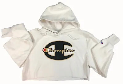 Buy Champion Reverse Weave Cropped Hoodie Sweatshirt Gold Embr. Rhinestone LOGO • 46.95£