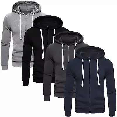 Buy Mens Plain Fleece Zip Up Hoodie Sweatshirt Hooded Zipper Sports Jumper Top S 5XL • 11.99£