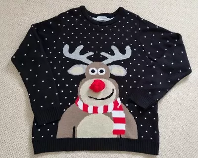 Buy Rudolph Reindeer Christmas Jumper In Black With Bobble Nose. Size XL • 7.99£