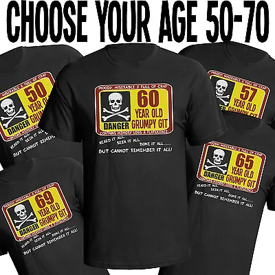 Buy Mens 50th - 70th Birthday Gift T-Shirt Organic GRUMPY GIT Choose Year 50 To 70 • 10.45£