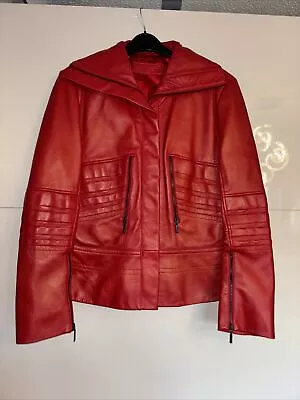 Buy Betty Barclay Red Soft Leather Biker Jacket Size 12 💗Excellent Condition • 30£