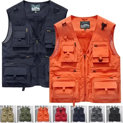 Buy Men Tactical Vest Coat Casual Photographer Waistcoat Mesh Work Sleeveless Jacket • 31.19£