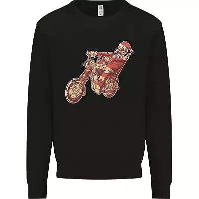 Buy Biker Santa Christmas Motorcycle Chopper Skull Kids Sweatshirt Jumper • 15.99£