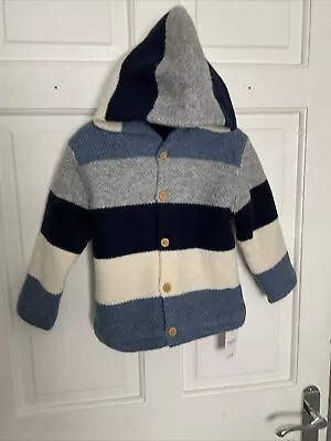 Buy NWT - Baby Boy’s Navy, Blue, Grey & Cream Knitted Hooded Jacket Age 18 - 24M • 6.99£