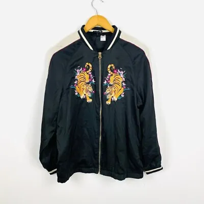Buy H&M Tiger Embroidered Silky Varsity Bomber Baseball Jacket Size 10 • 10£