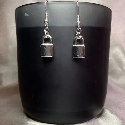 Buy Handmade Silver Padlock Earrings Gothic Kawaii Gift Jewellery Fashion Accessory • 4£