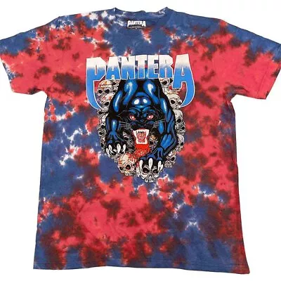 Buy Pantera 'Panther' Blue / Red / White Dye Wash T Shirt - NEW • 15.49£
