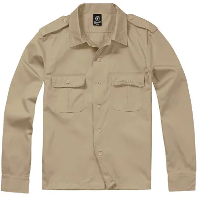 Buy Brandit US Shirt 1/1 Long Sleeve Mens Top Tactical Patrol Combat Uniform Beige • 29.95£
