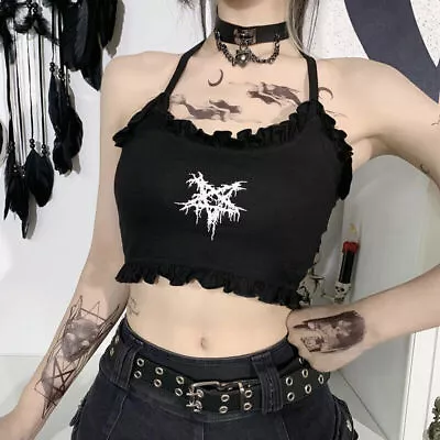 Buy Punk Gothic Aesthetic Grunge Tank Mall Goth Women Alt Clothes Emo Ruffles Print • 15.60£