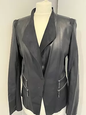 Buy Ladies BNWOT Barbara Lebek Black Leather Look Jacket Size Uk 10 • 45£