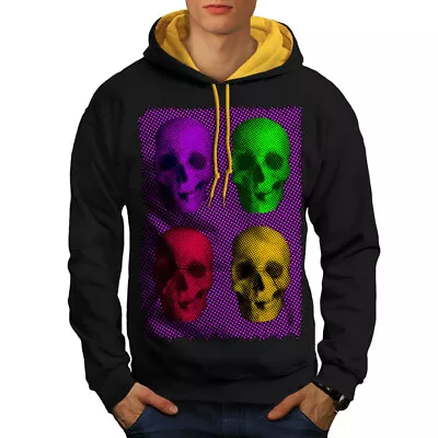 Buy Wellcoda Skeleton Skull Colorful Mens Contrast Hoodie, War Casual Jumper • 30.99£