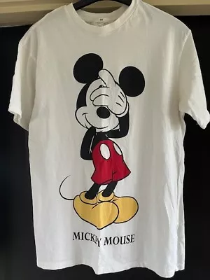Buy Women's H & M Cream Mickey Mouse Logo T-Shirt - Size 16/18 • 5£