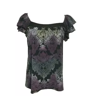 Buy Claudia Richard Women Top Size L Purple Black FLUTTER Sleeve Blouse Lace Gothic  • 9.44£