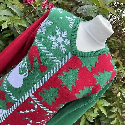 Buy Ugly Christmas Sweater Xmas Candy Came Santa Argyle V Neck Tree Jumper S • 29.99£