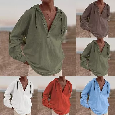 Buy Stylish Brown Men's Hoodies Drawstring Button Hooded Swaeatshirts Size M 2XL • 16.18£