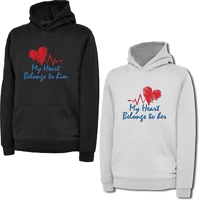 Buy Valentines Day Couple Matching Pack Hoodie My Heart Belongs To Her/Him Gift Top • 20.99£