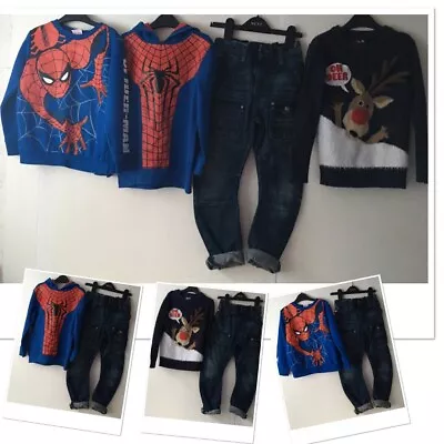 Buy Next Boys Combat Jeans & F&F Xmas Jumper & George FF Spiderman Jumper 5-6 Years • 17.95£