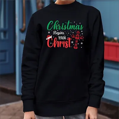 Buy Christmas Begins With Christ Unisex Xmas Party Gift Eve Celebration Sweatshirt • 15.75£