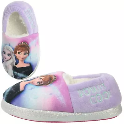 Buy Girls Disney Frozen Princess Anna & Elsa Slip On Cosy Warm Slippers Uk Size 6-12 • 11£