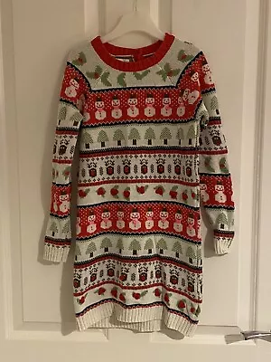Buy Next Girls Knit Christmas Jumper Dress Size 5-6 Years Xmas Jumper Day • 8.99£